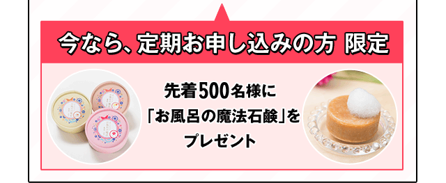 今なら、定期お申し込みの方限定先着500名様に「お風呂の魔法石鹸」をプレゼント