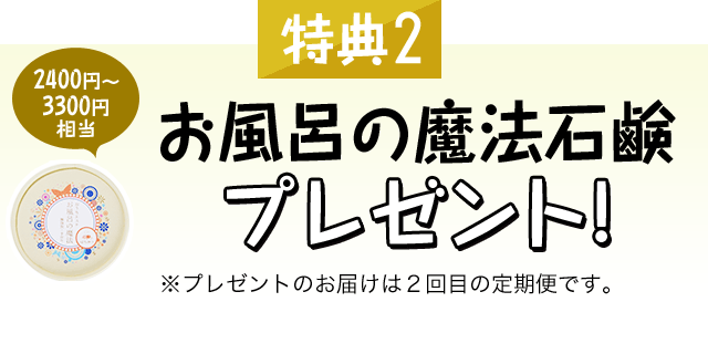 [特典2]お風呂の魔法石鹸 プレゼント! ※プレゼントのお届けは2回目の定期便です。